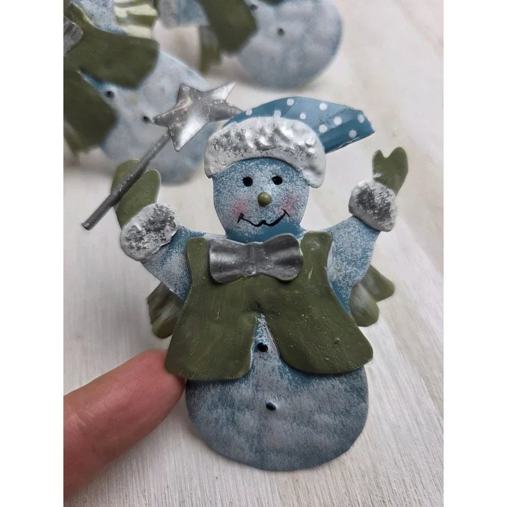 8 Vintage Metal Snowman Napkin Rings Christmas Rustic Cottagecore Holiday Decor